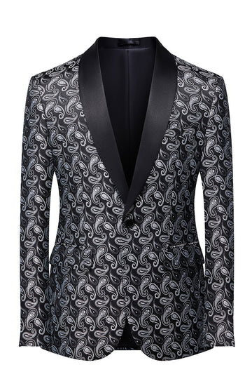 Blazer de hombre con estampado de solapa y chal negro